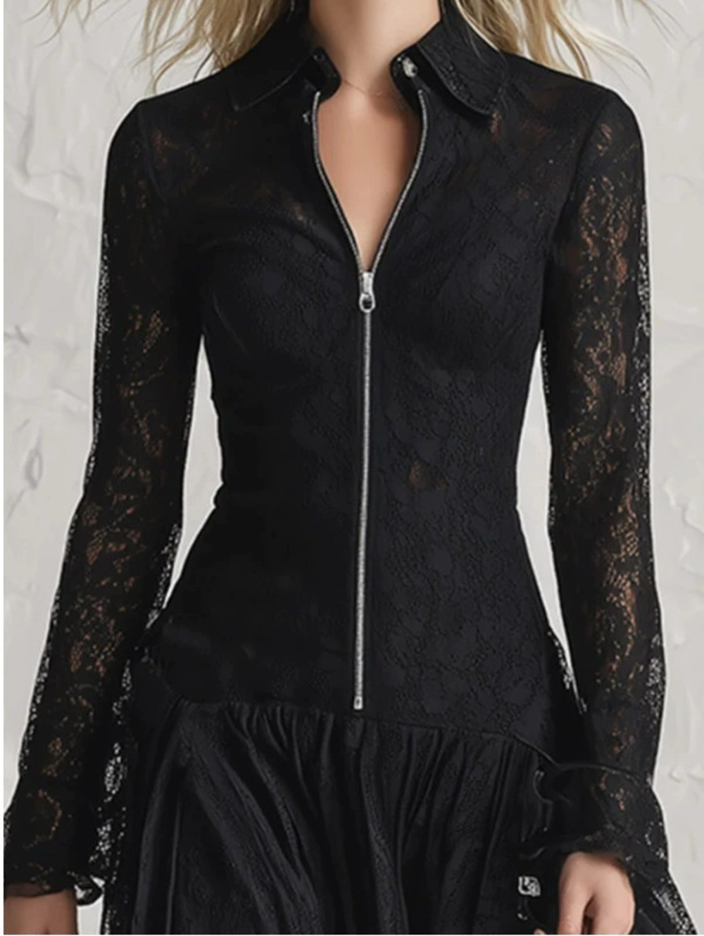 H&M Elegant Lace Zip Long Sleeve Maxi Dress